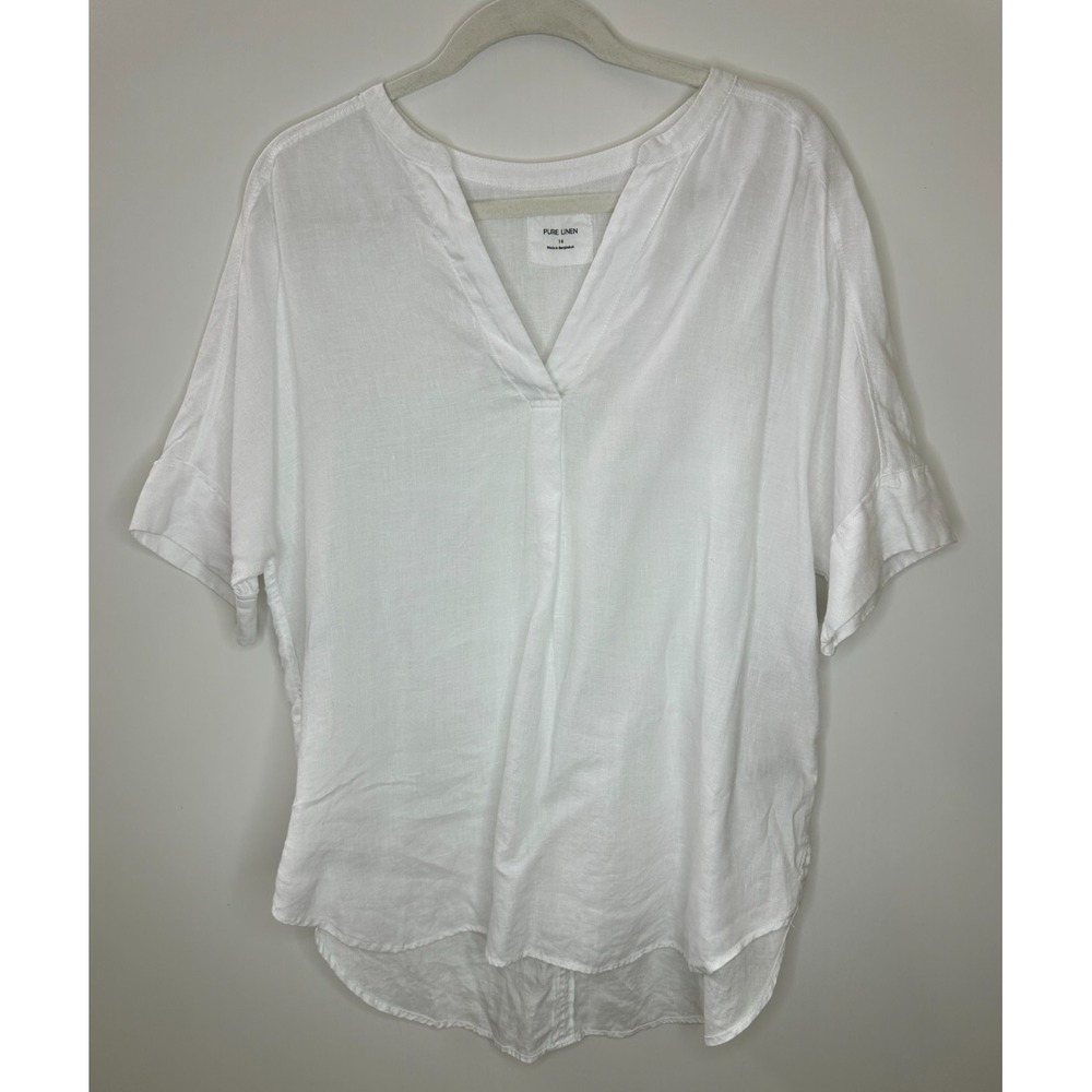 Marks & Spencer M&S Pure Linen V-Neck Popover Top White US Size 10 Lagonlook - Picture 11 of 11